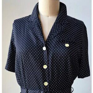 Vintage 90's Howard Wolf Black and White Polka Dot Midi Market Belted Dress 14